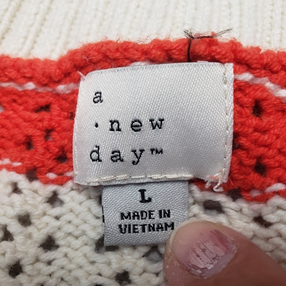 A New Day Womens Half Zip Mock Turtleneck Pullover Sweater Large Striped Preppy - Picture 2 of 12